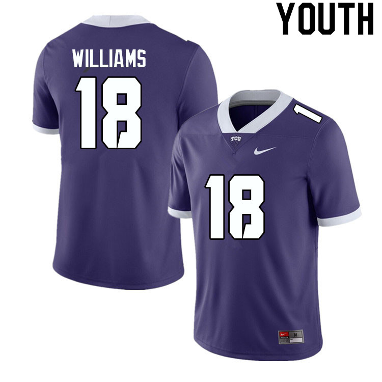 Youth #18 Savion Williams TCU Horned Frogs College Football Jerseys Sale-Purple - Click Image to Close